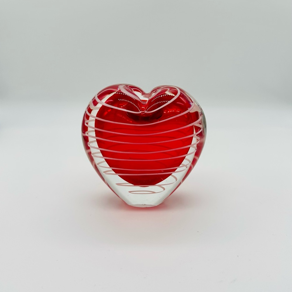 Vintage Murano Style Heart Swirl Art Glass Paperweight / Bud Vase